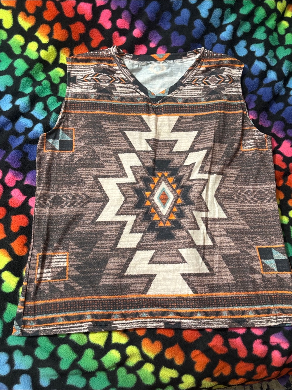 Aztec Print Sleeveless Top in Brown and Cream